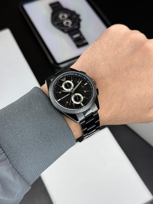 EMPORIO ARMANI CLASSIC ROUND QUARTZ BLACK DIAL MEN WATCH